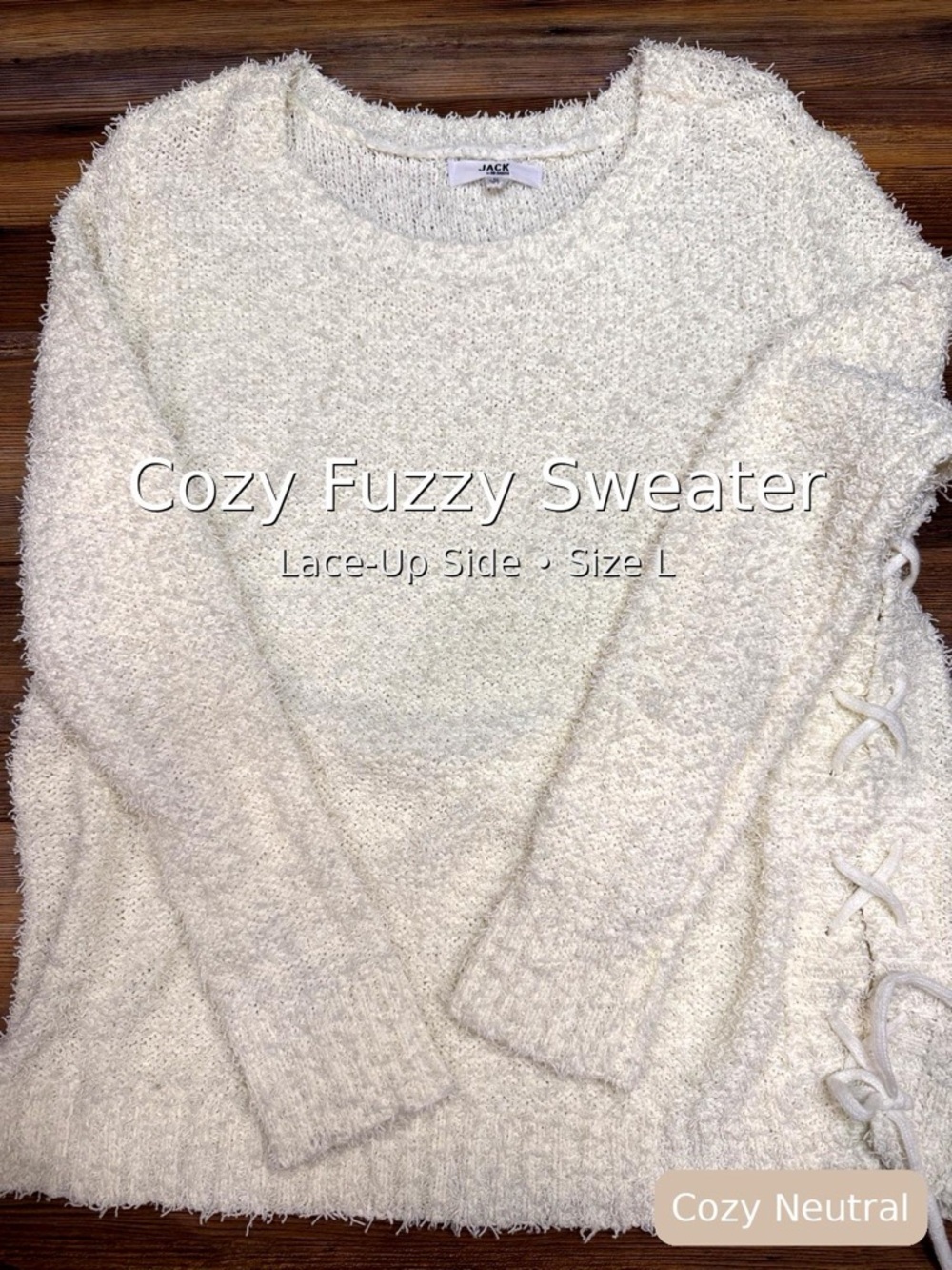 Jack BB Dakota Cream Fuzzy Sweater Lace Up Side Cozy Size L
